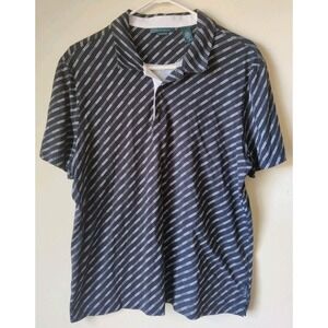 Perry Ellis Men's Line Dot‎ Print Short Sleeve Polo Pima Cotton Black/White Sz L